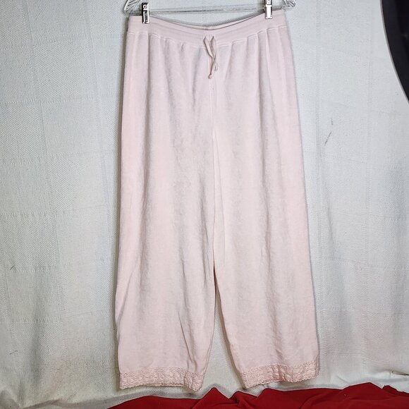 Spa Chico's Pink Terry Cloth Cotton Poly Tie Lace Hem Lounge Pants Chico 2 US 12 - Picture 1 of 16